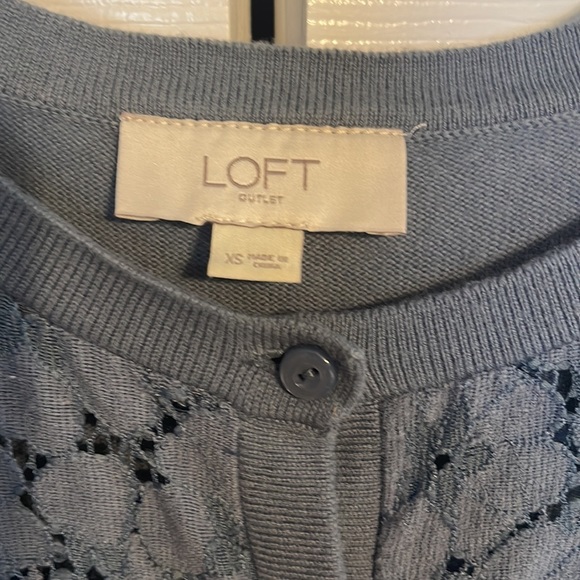 NWOT LOFT cardigan sweater with lace overlay in blue size XS - Picture 2 of 7